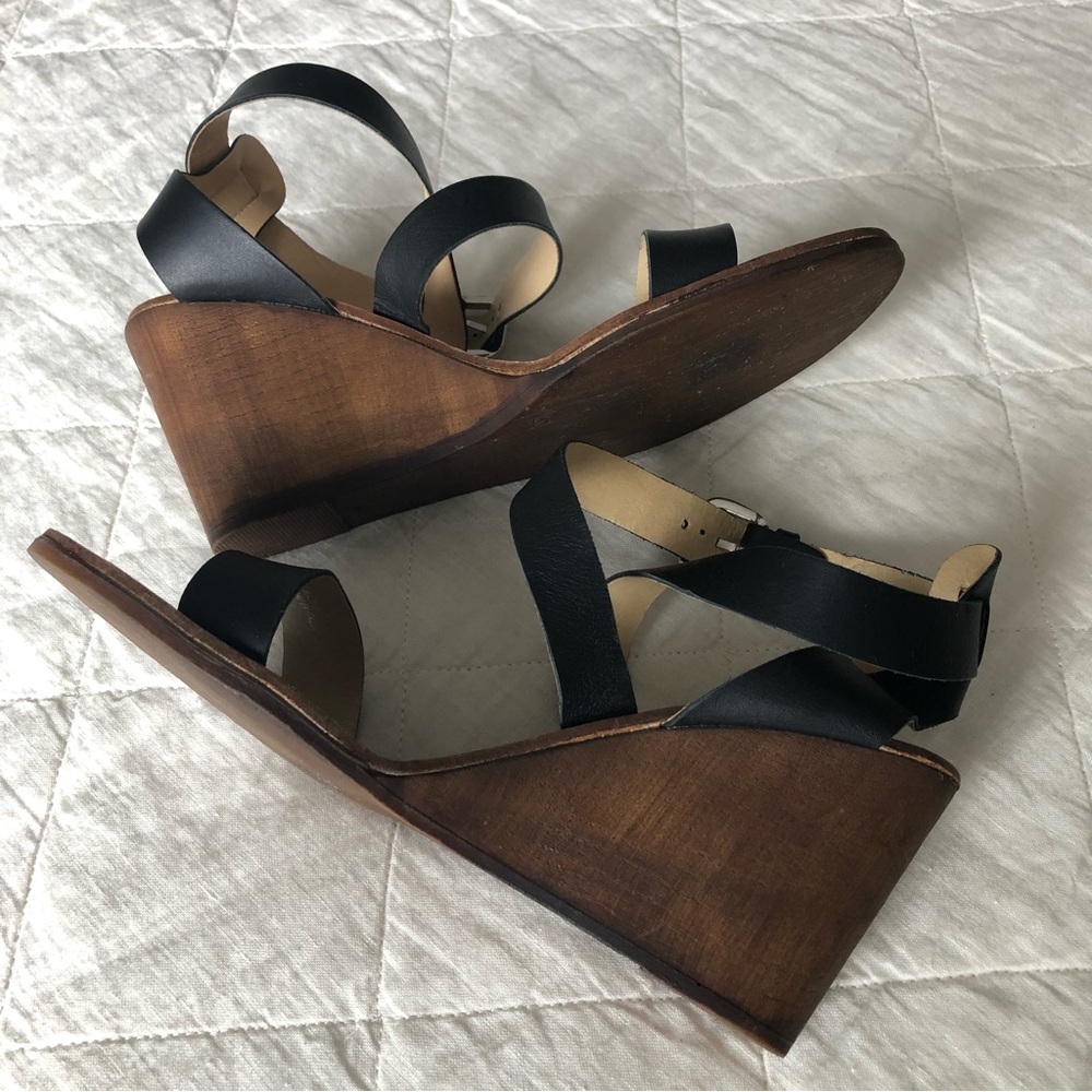 Aldo black leather wedge sandals